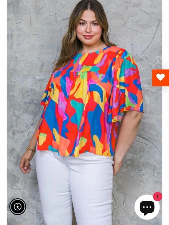 Flying Tomato Abstract Watercolor Butterfly Sleeve Blouse Top L - Picture 7 of 9